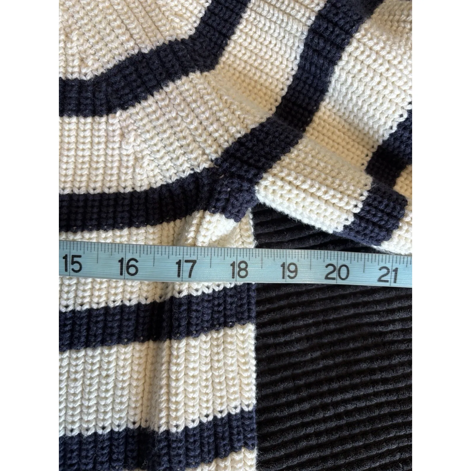 H&M 1/4 Zip Striped Oversized Knit Cardigan Size M Long Sleeve Navy/Cream‎ - Image 5