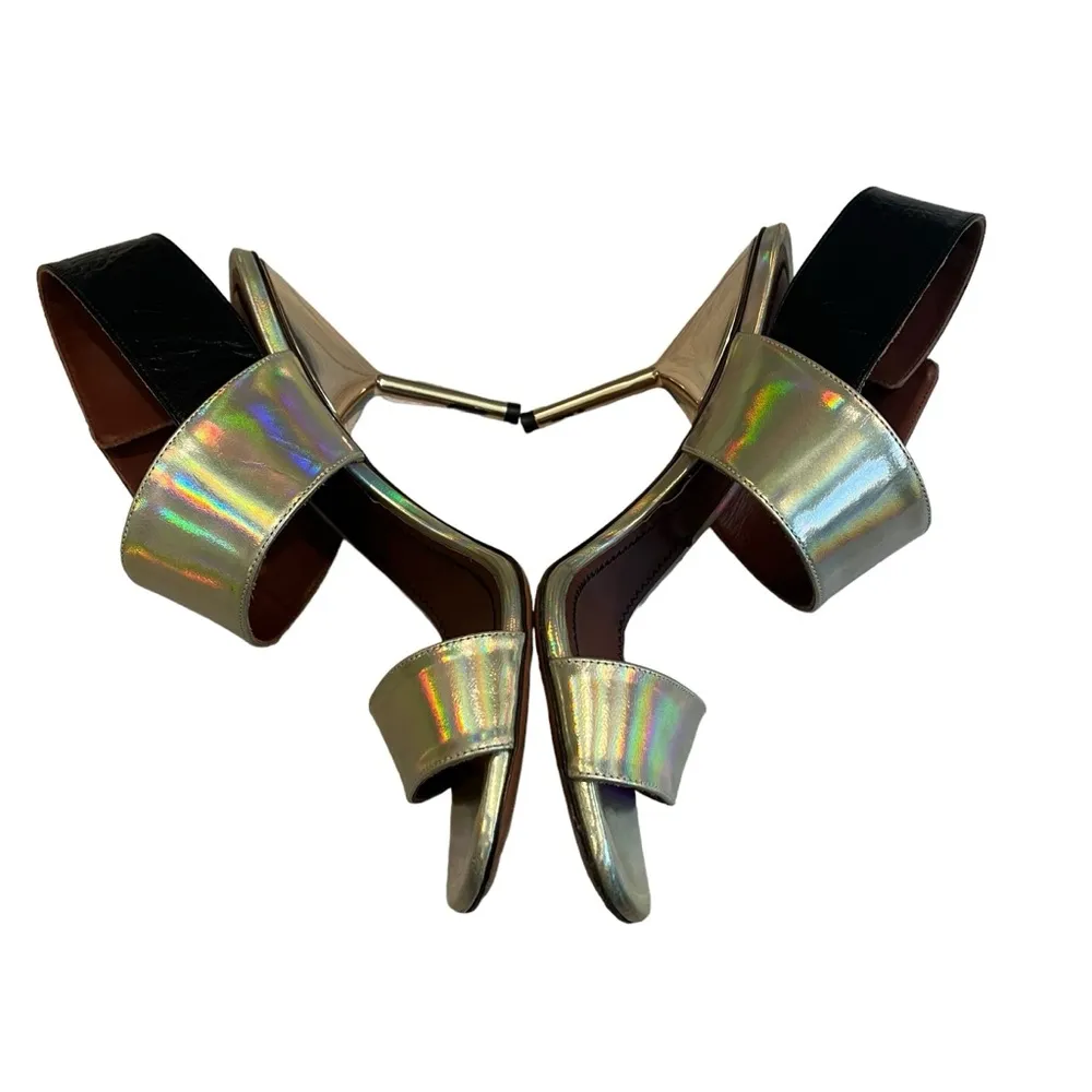 Missoni Shiny Gold with Black Buckle Slingback Sandals, Sz 37 - Image 7