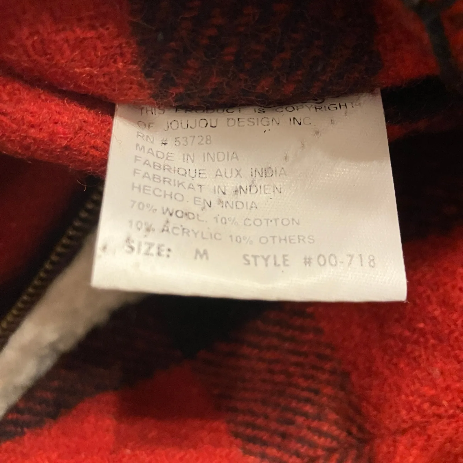 Authentic Joujou Vest Sz M Red Wool Plaid Shearling Zip Up Lined Grandpacore - Image 9