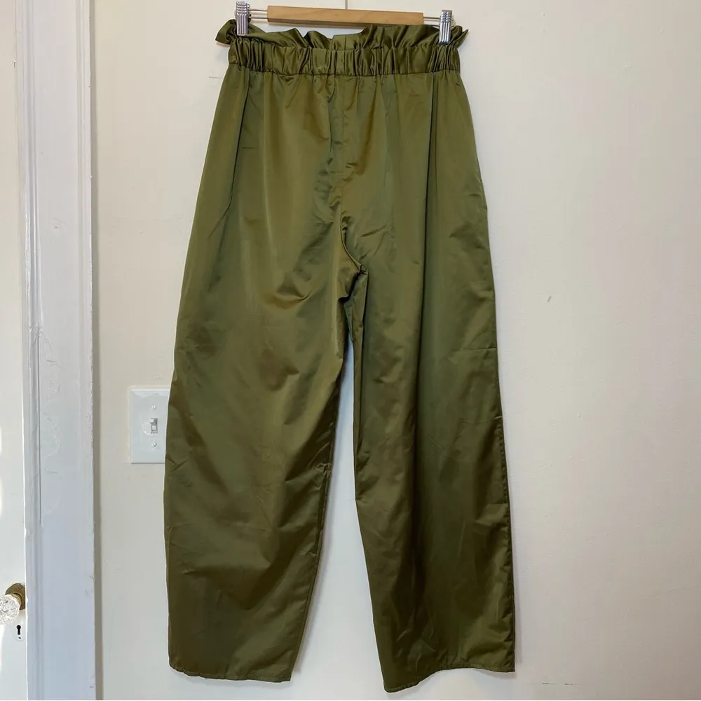 Milly | Kori Paperbag Gathered Waist Wide-Leg Satin Trouser Pants Olive Green M - Image 11