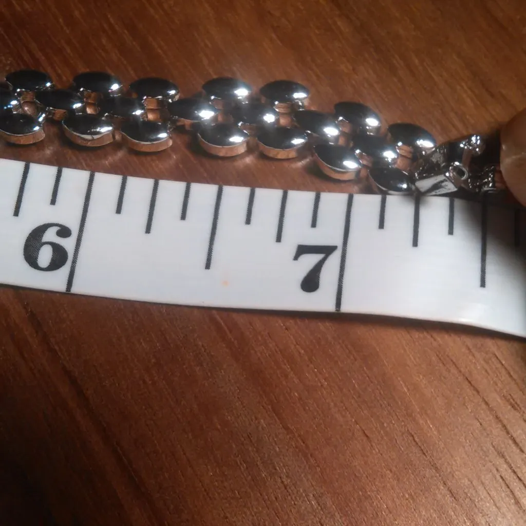 Simulated Blue and White Diamond Silvertone Brass Bracelet - Image 7