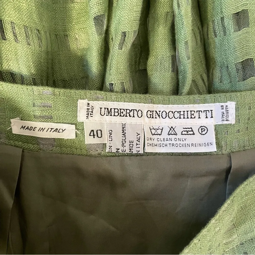 Vintage Umberto Ginocchietti Green Linen Mesh Circle Skirt EU 40 26" US 4 - Image 7