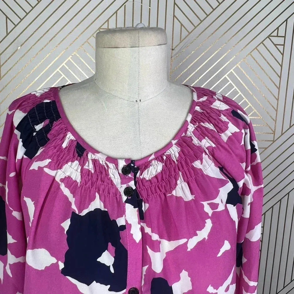 Yumi Kim Isi Fuschia‎ Petal Smocked Button Front Printed Blouse Print Size US XS - Image 4