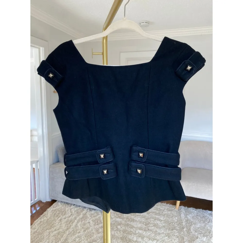 Anne Fontaine Wool Structured Vest Peplum Black Stud Accents Parisian NYC French Size 4 - Image 3