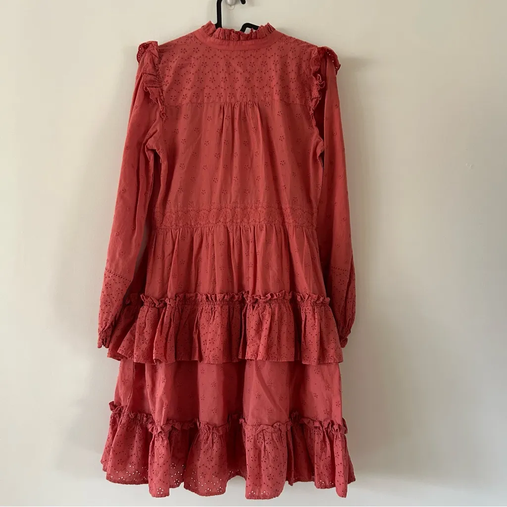 Boden Mixed Broderie Dusty Red" Eyelet Ruffle Dress Size 8L Pink - Image 7
