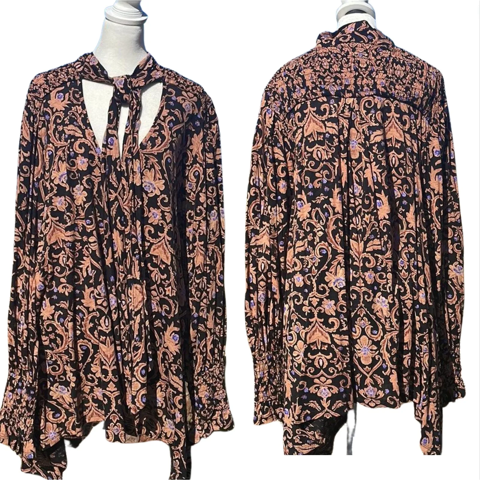 NEW Free People Printed Bridgette Tunic Multi Color Blk Combo Size XS Oversized - Image 3