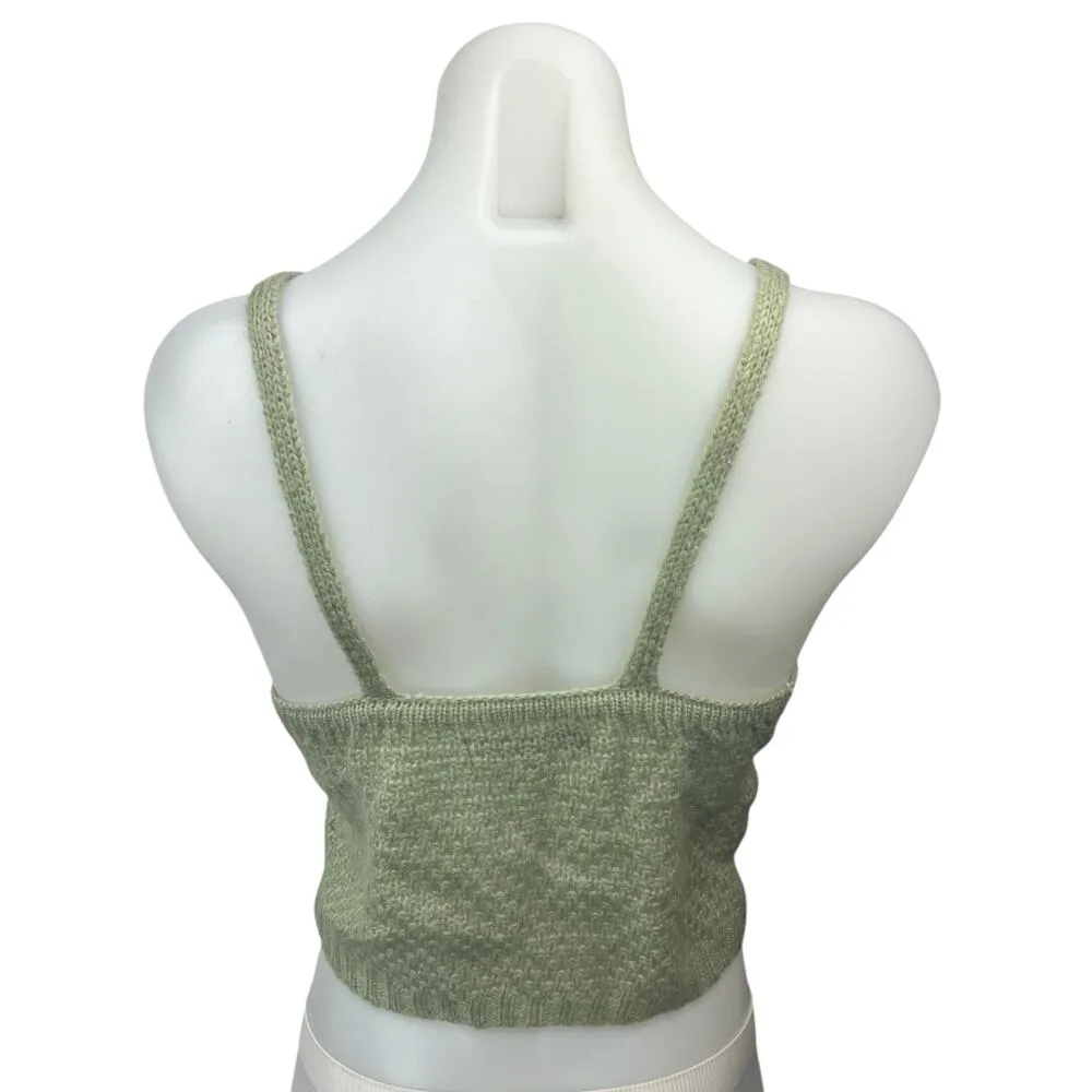 Crave Fame Green Open Knit Crochet Embroidered Floral Crop Camisole Tank Top S - Image 2
