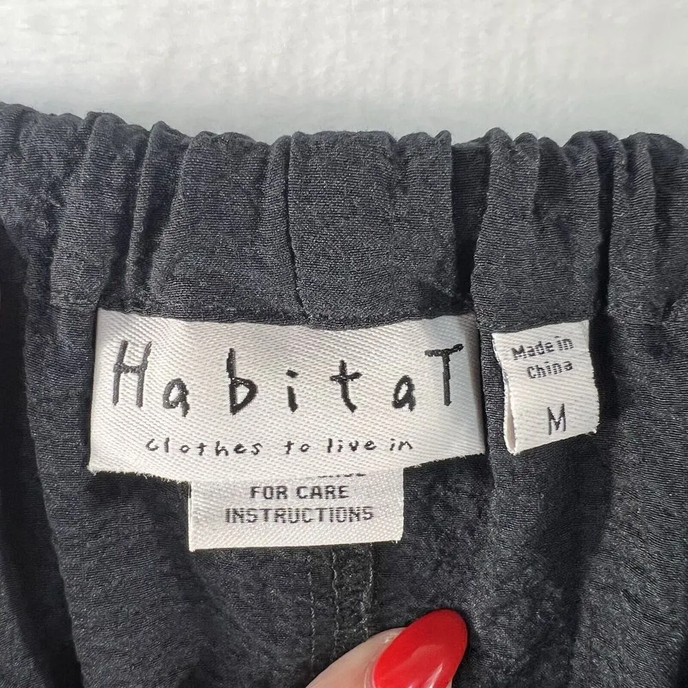 HABITAT Medium Pull-On Bubble Gauze Pants Straight Wide High Rise Pockets Black - Image 7