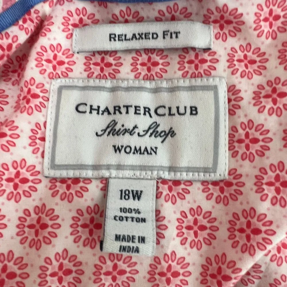 Charter Club Shirt Womens 18 Relaxed Fit Cotton Floral Career Office Old Money - Image 2