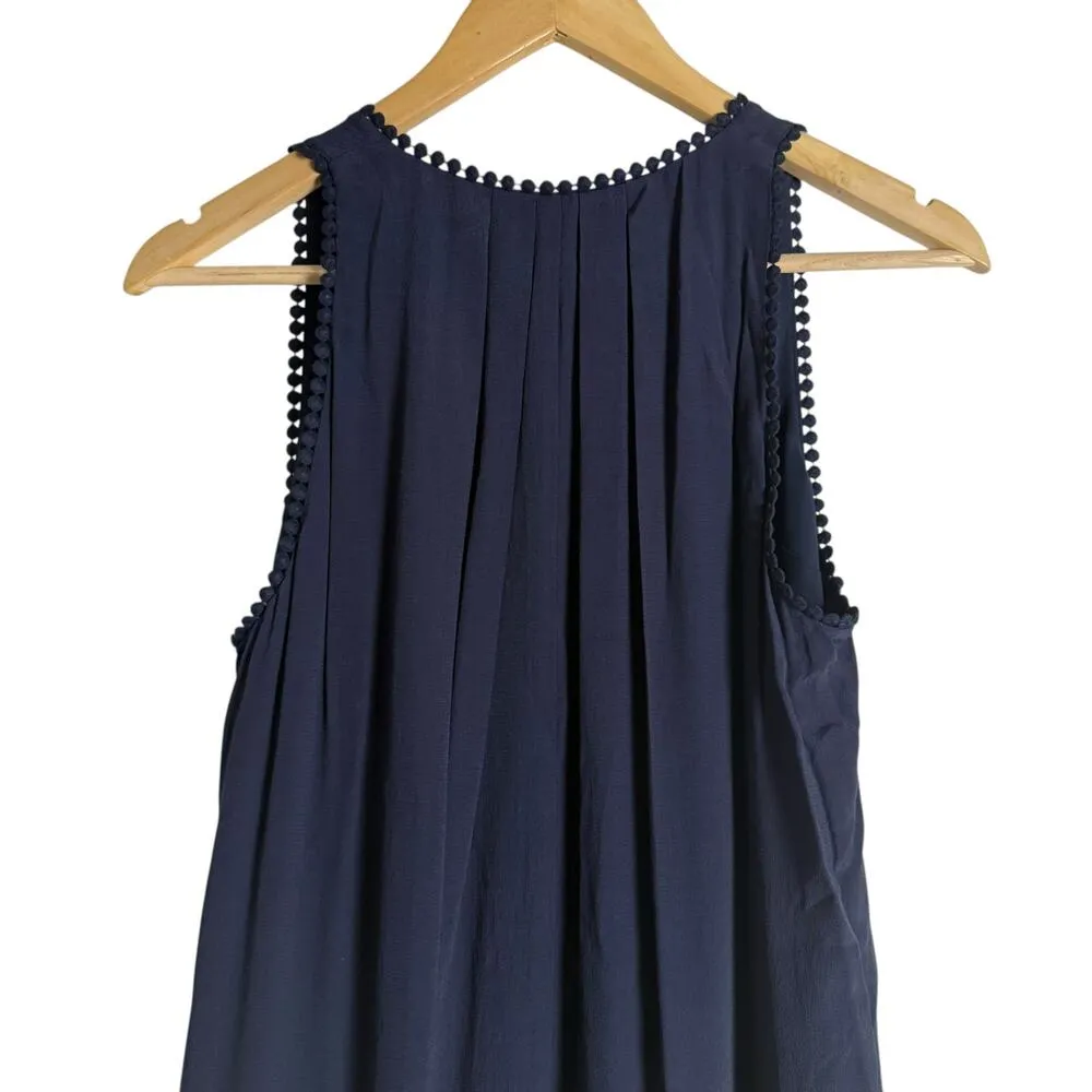 Maeve Anthropologie Navy Fringed Hem Sleeveless Swing Mini Dress Size 2 Blue - Image 9
