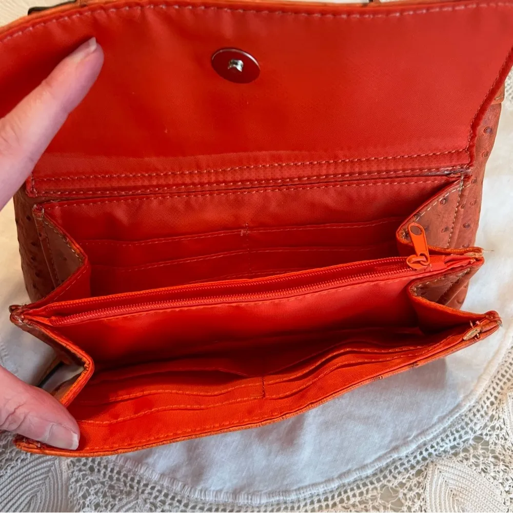 Vintage Mundi Faux Ostrich Crossbody Purse Handbag Orange FLAW - Image 6