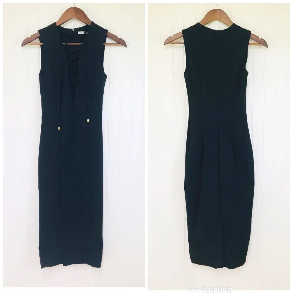 FINDERS KEEPERS Black‎ Lace Up Bodycon Midi Dress Sleeveless Fitted Size XXS - Image 2