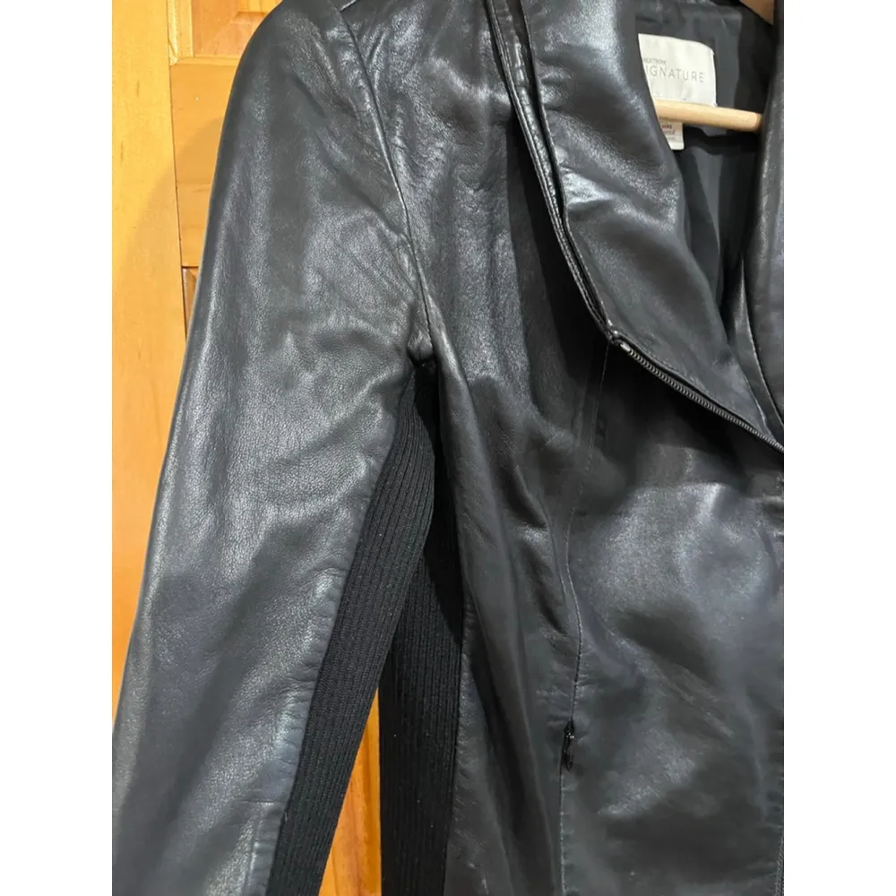 Nordstrom Signature Black Leather Full Zip Caspule Staple Biker Moto Jacket - Image 2