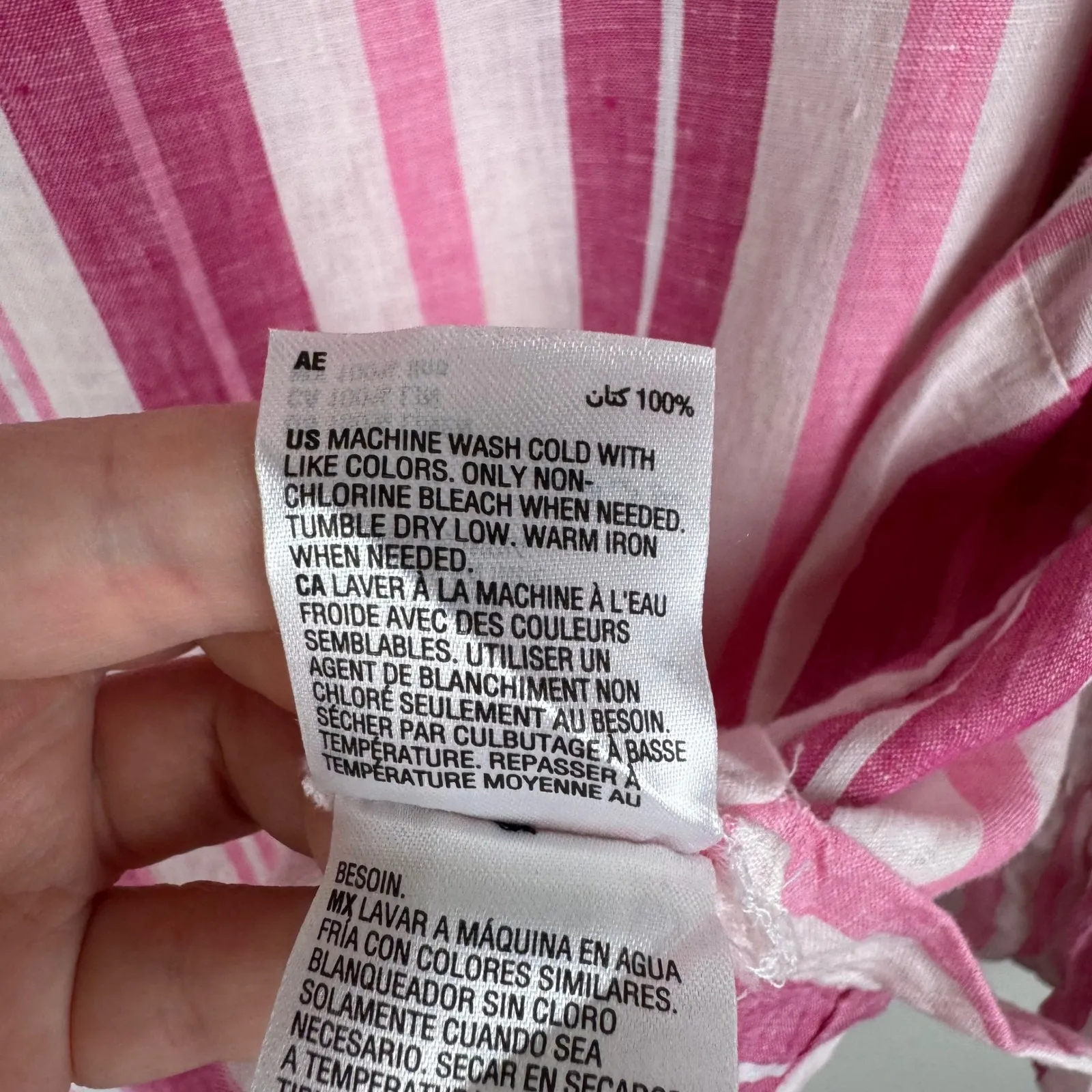 Charter Club 100% Linen Striped Top Large Pink Ruffle Cuff Preppy Coastal Beachy - Image 8