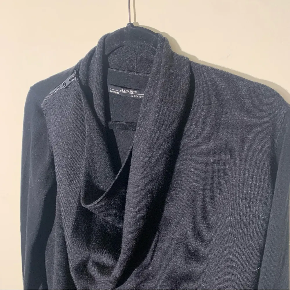 ALLSAINTS  Drina Draped Black Wool Cardigan Size 0 - Image 3