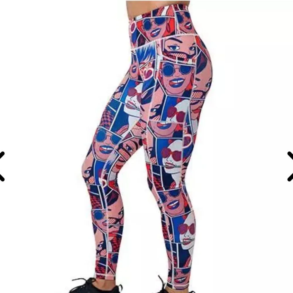 CVG Constantly Varied Gear Pop Art Side Pocket Training‎ Capri Leggings XS Red - Image 2
