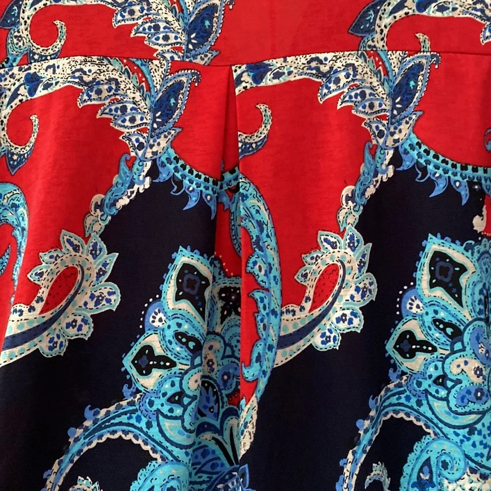 DazzleUp Tunic Top Swim Cover Up Paisley Patriotic Print‎ Beach Vacation Resort Red - Image 6