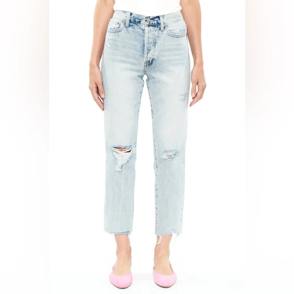 Pistola Charlie High Rise Distressed Light Wash Jeans Straight Leg Ripped - Image 9