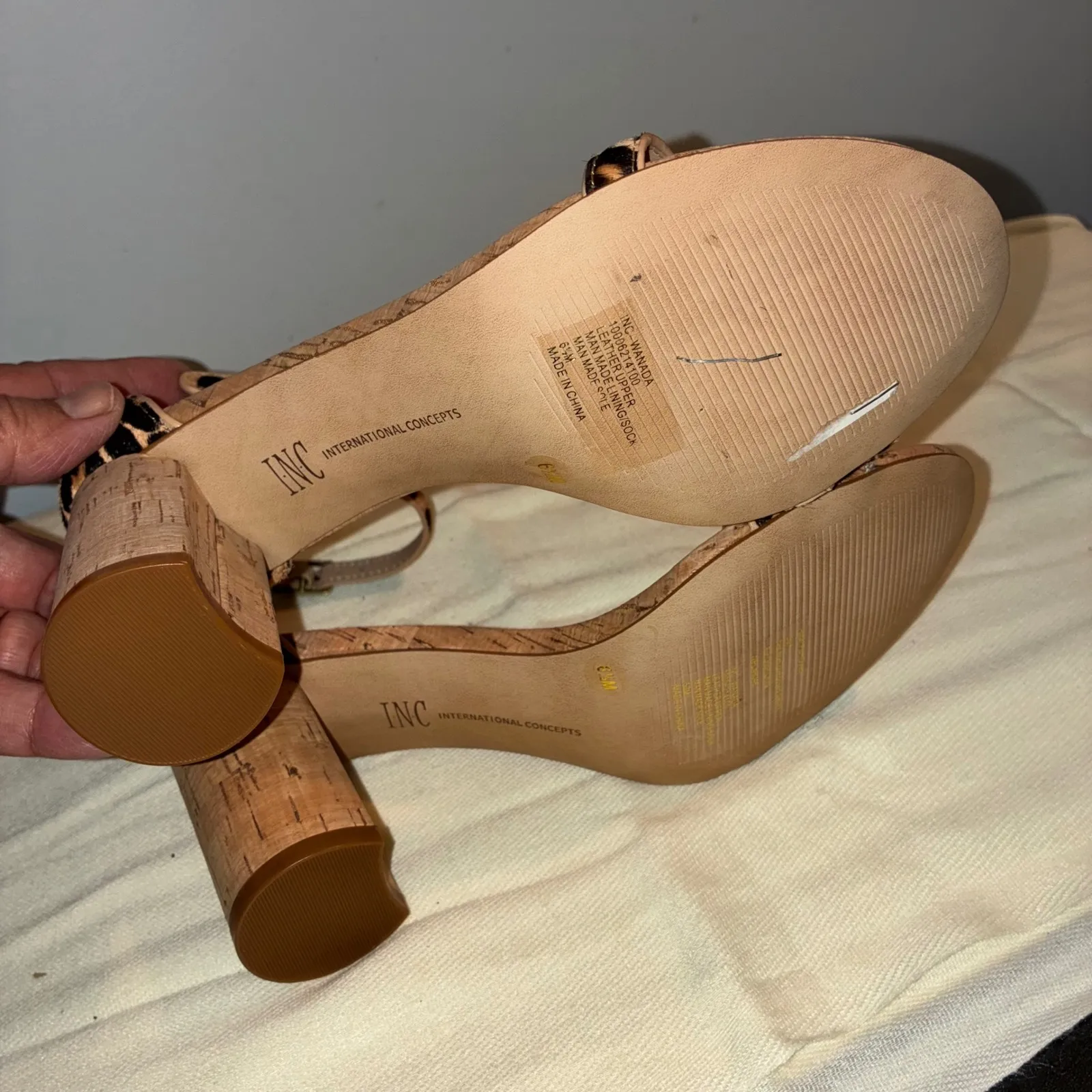 INC International‎ Concepts Womens 6.5M Leopard Print Cork Block Heel Ankle Chic Tan Size 6.5 - Image 3