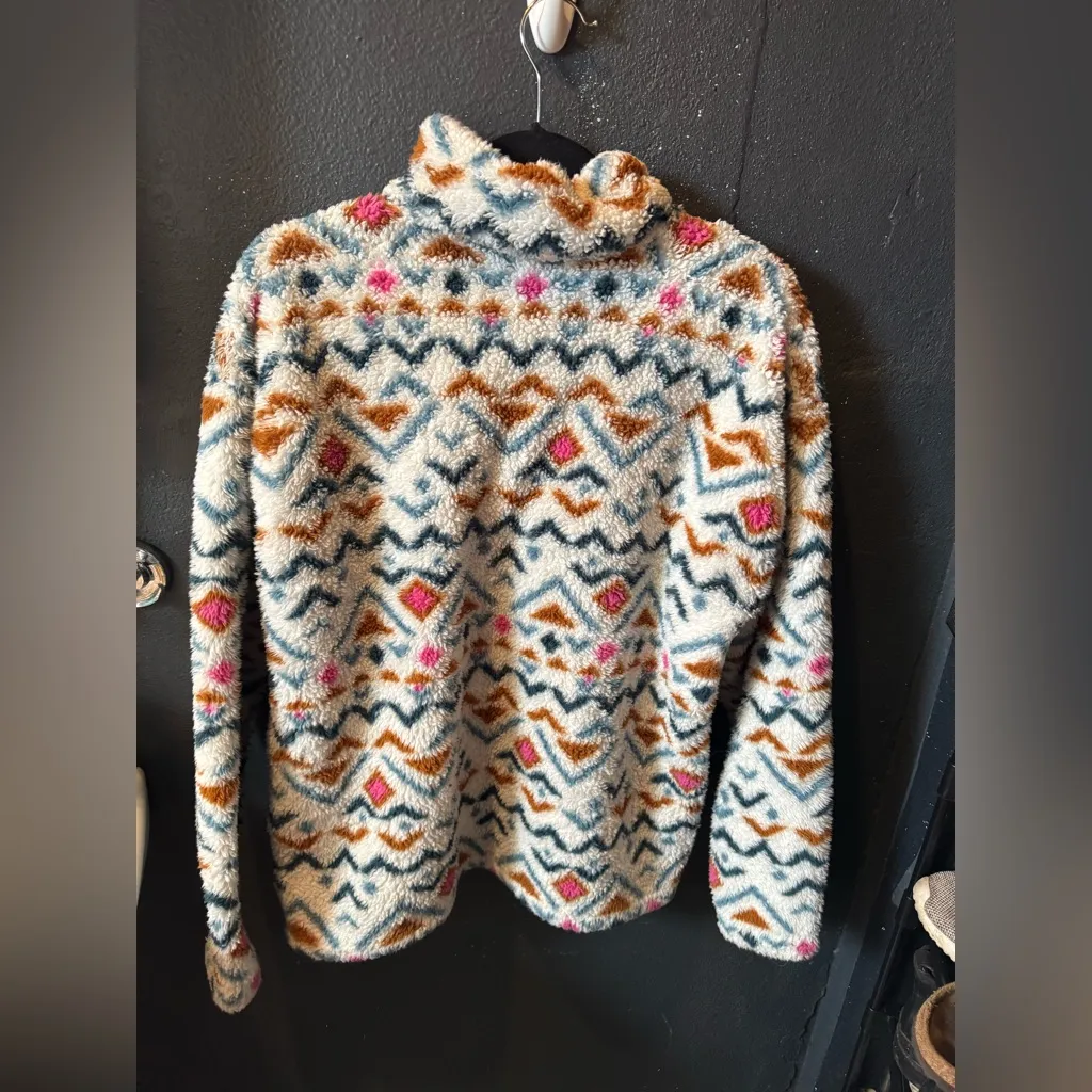 Women’s Eddie Bauer Fuzzy Multicolor Patterned 3/4 Zip Sweatshirt - Image 3