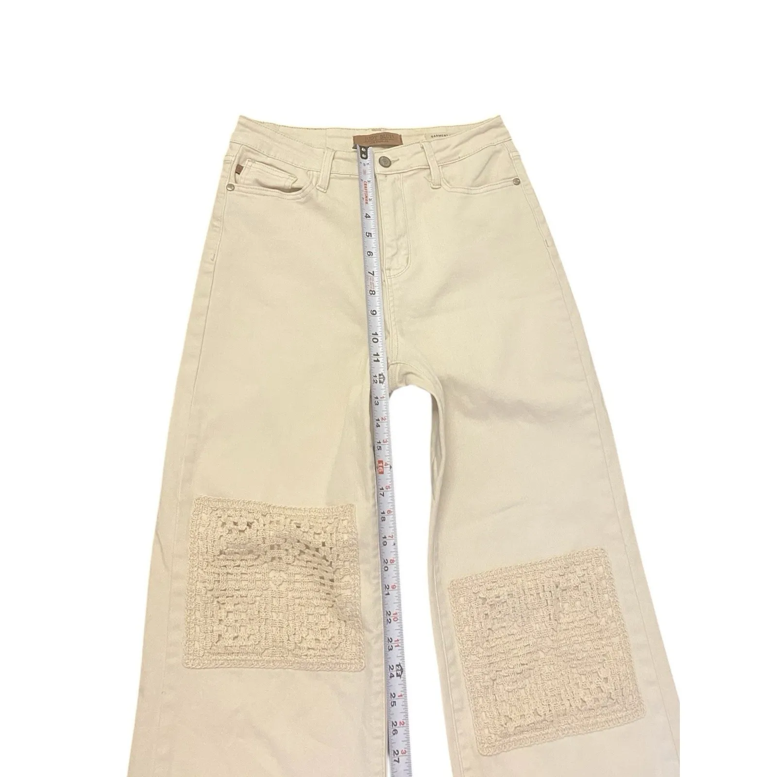 Judy Blue Valerie Cream High Waist Wide Leg Crochet Patch Womens 9/29 Jeans - Image 6
