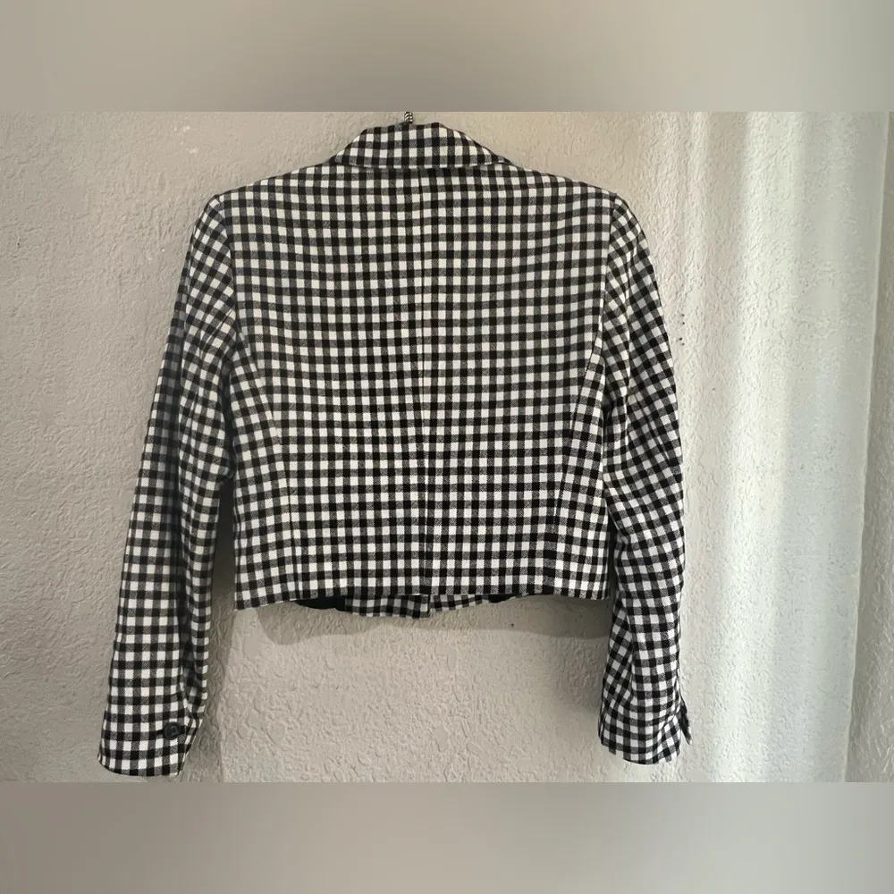 ZARA BLACK SINGLE BREASTED LAPEL COLLAR GINGHAM CROPPED BLAZER SIZE Med - Image 9