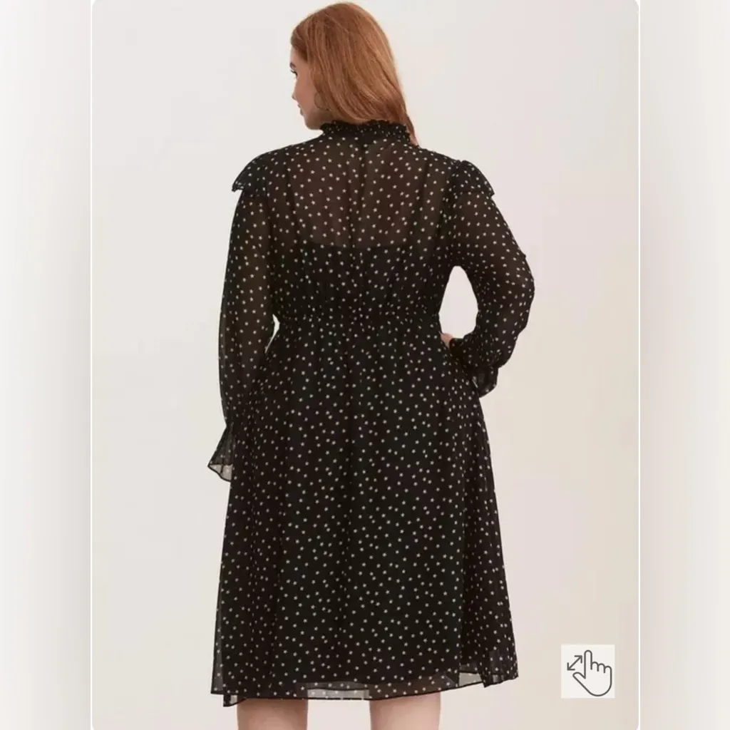Torrid Black Star Chiffon High Collar Long Ruffle Sheer Sleeves Lined Midi Dress - Image 7
