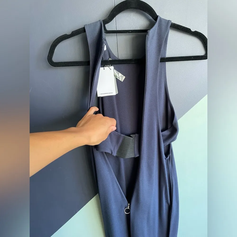 NWT T Navy Blue Jersey Racerback Midi Cocktail Dress, Sz Small - Image 9