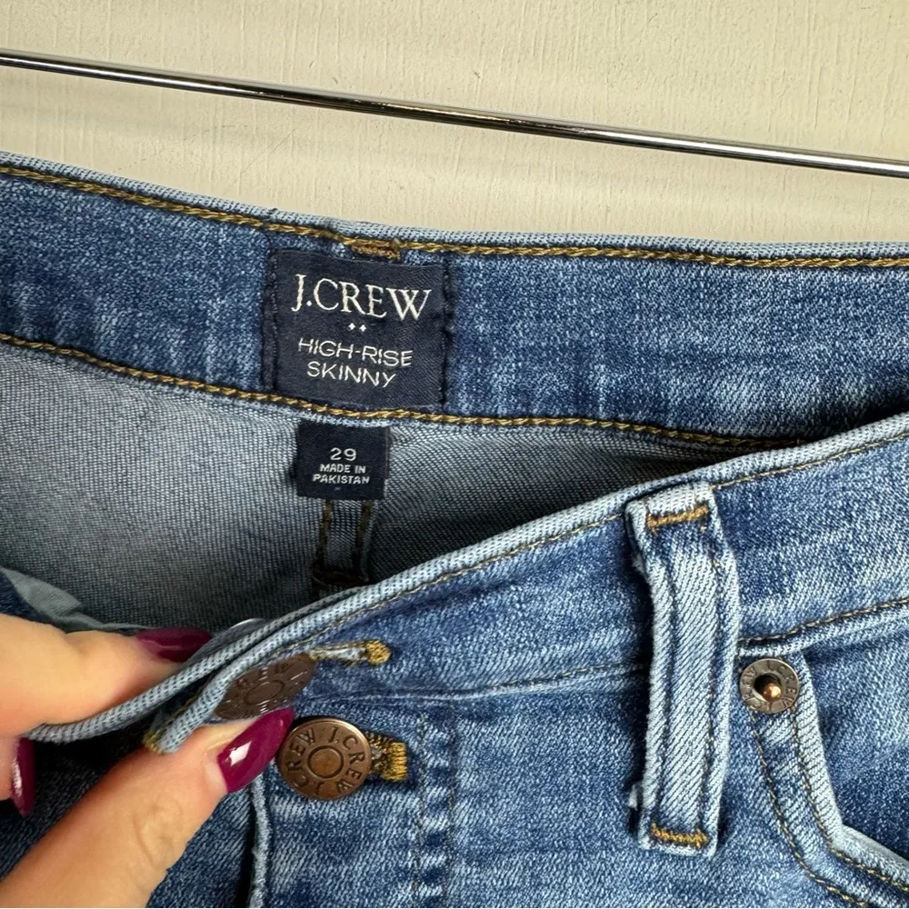 J. Crew High Rise Skinny Jeans Sz 29 Button Fly Stretch Medium Dark Wash Raw Hem - Image 9