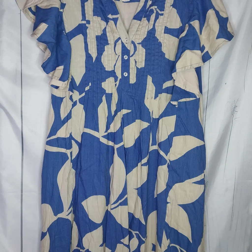 Maeve By Anthropologie Blue and Cream Floral Boho Hippie Maxi Dress Size M - Image 8