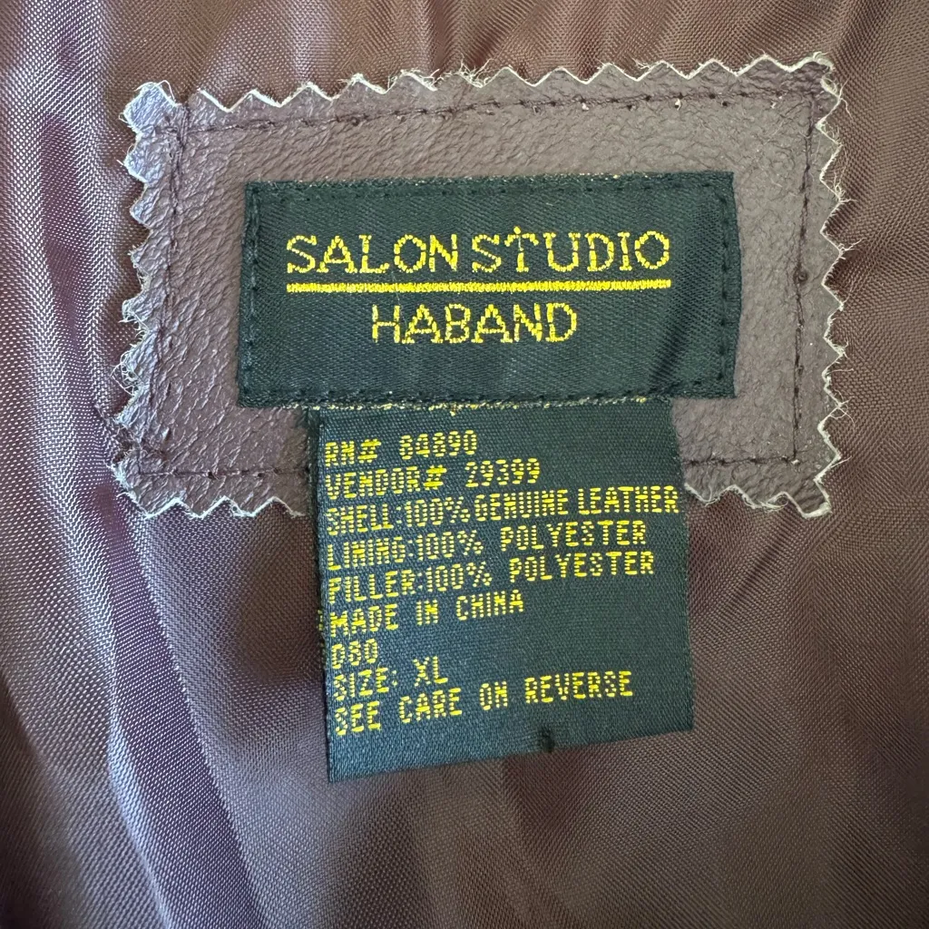 Vintage 70s 80s Salon Studio Burgundy Oxblood Leather Chore Coat Jacket Sz XL Red - Image 3