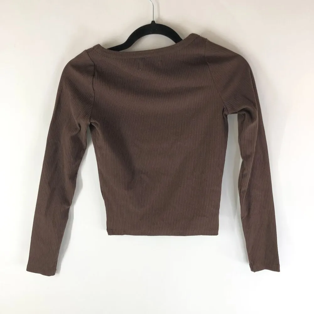 Madewell Womens Square-Neck Long-Sleeve Crop Tee in Sleekhold Brown XXS - Image 3