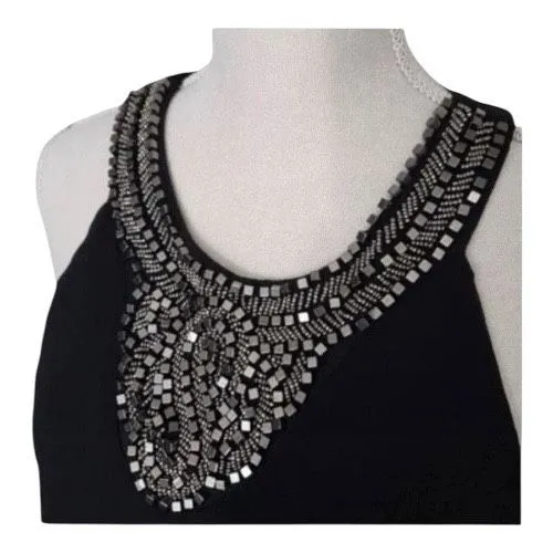 Going Out Dress Black Chiffon Short Shift Size S Studded Sleeveless Sexy Elegant - Image 3