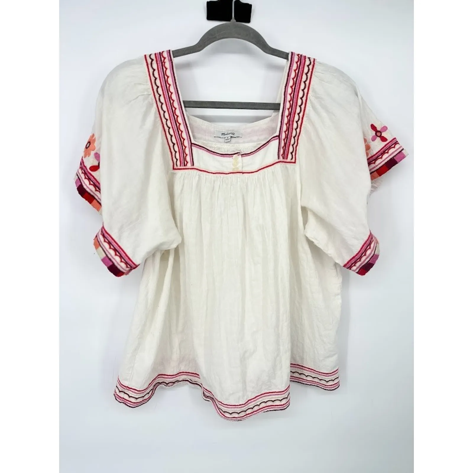 Madewell Womens M Embroidered Flower Sandblossom Top White Boho Hippie Flowy - Image 2