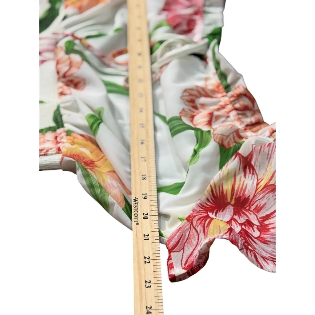 NEW Fabrik Floral High-Low Maxi Dress L Womens Bohemian Short Sleeves White Pink - Image 8