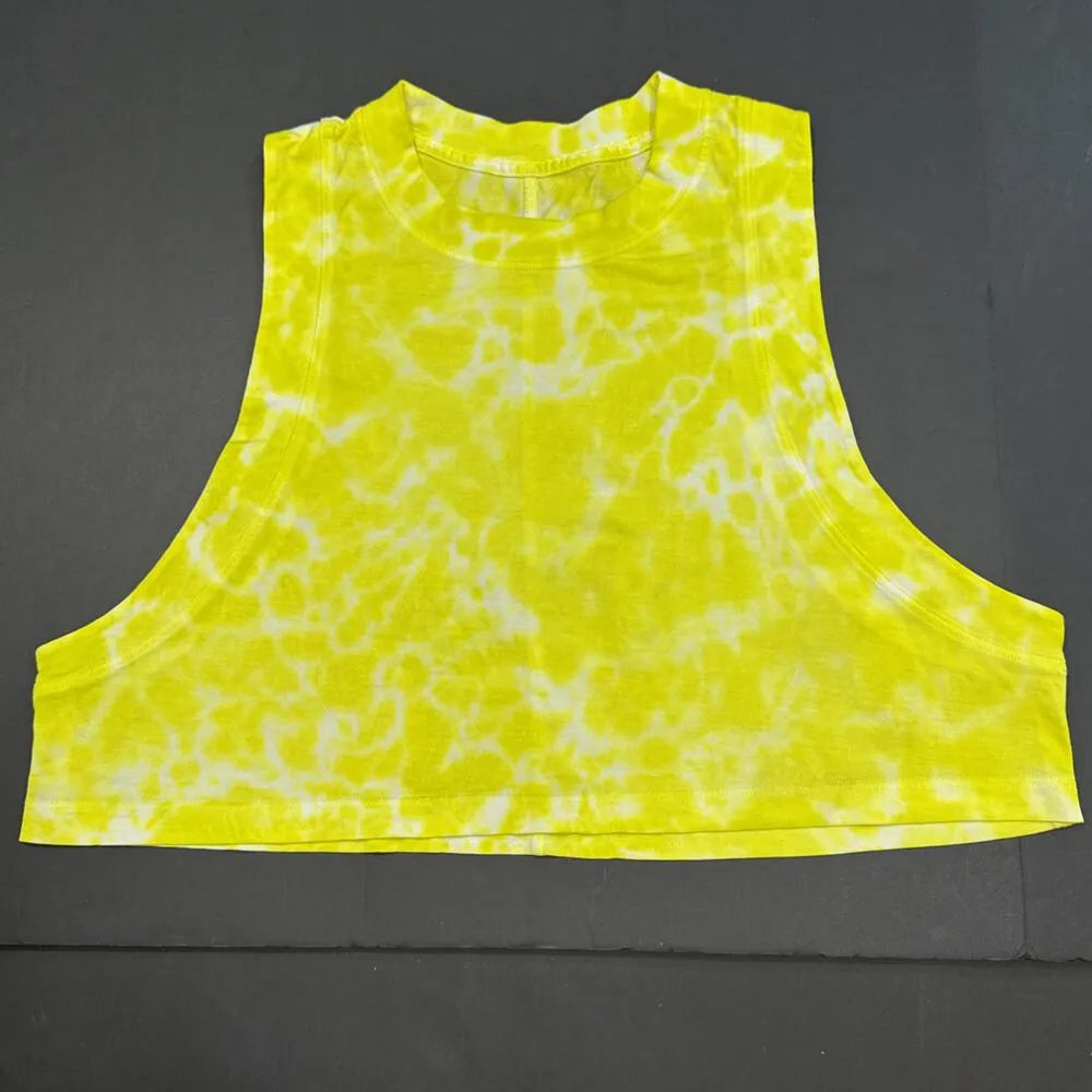 Lululemon Yellow Tie Dye All Yours Crop Cotton Athletic Gym Lounge Athleisure Top - Image 2