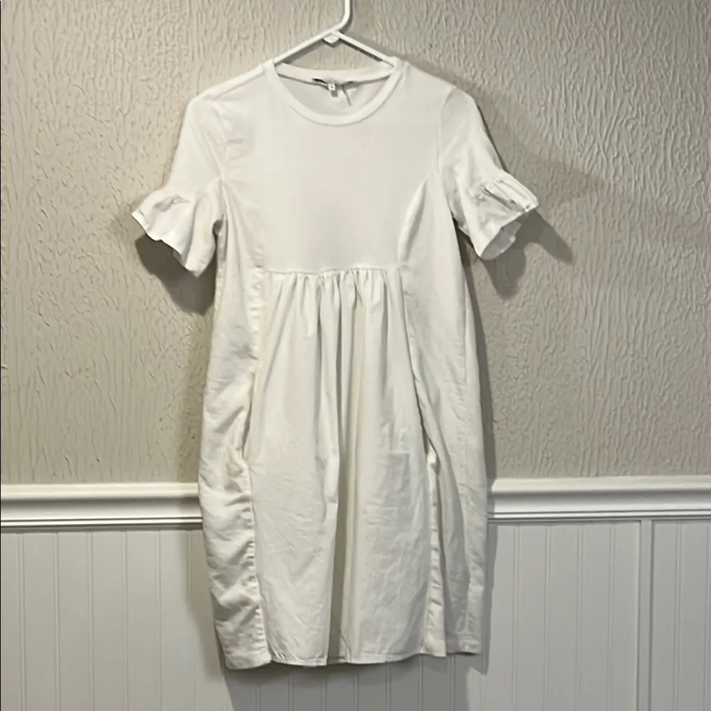 English Factory White Mixed Media Ruffle short sleeve dress size small - Image 5