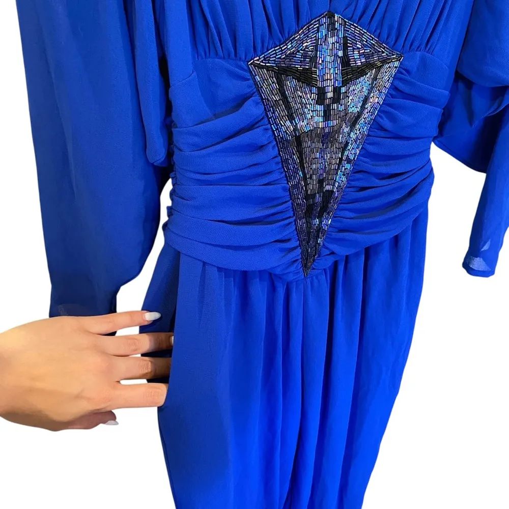 Vintage 80’s Beaded Jumpsuit In Royal Blue By Casadei - Image 6