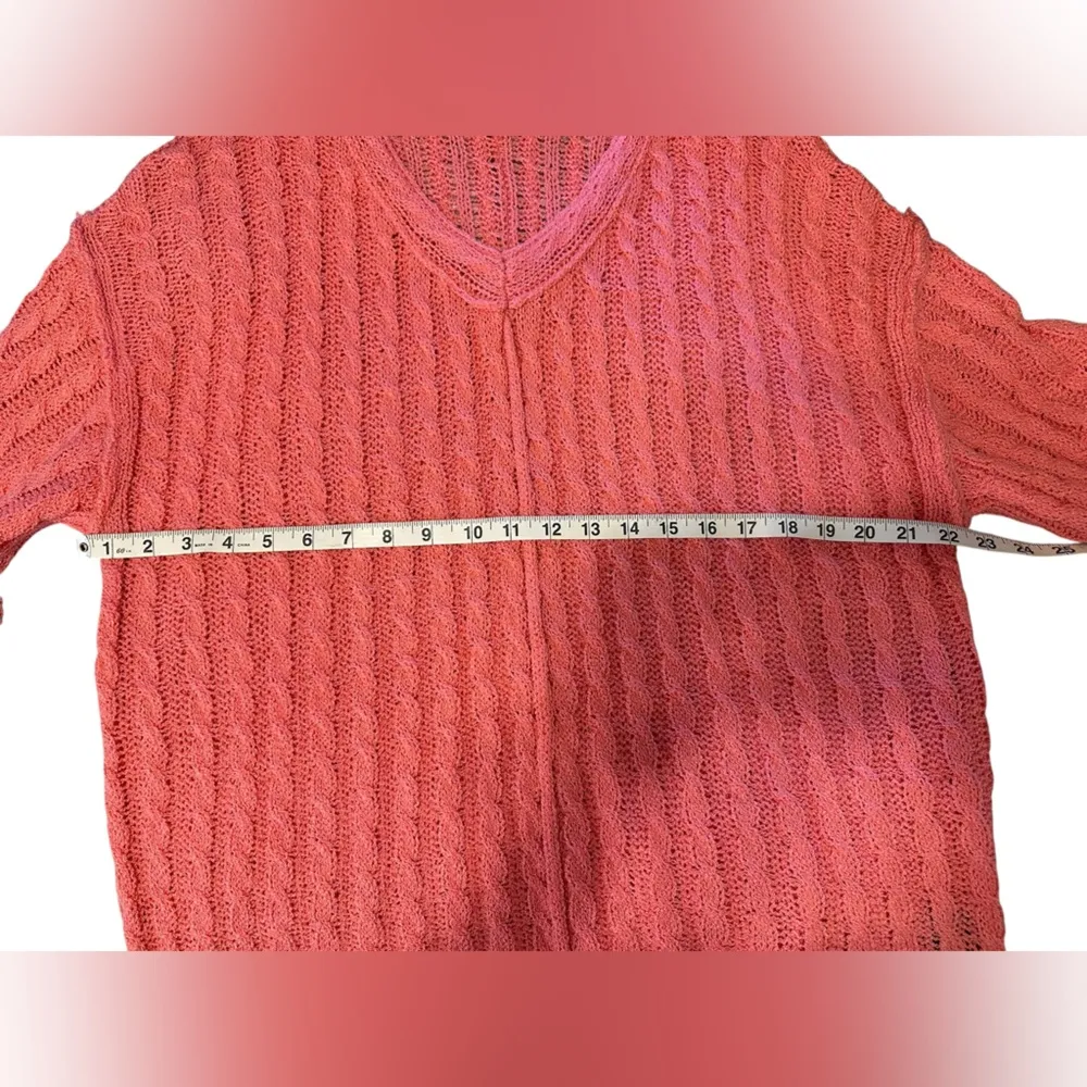 Pol Cable Knit V-Neck‎ Sweater Pink women’s size Medium Oversized - Image 10