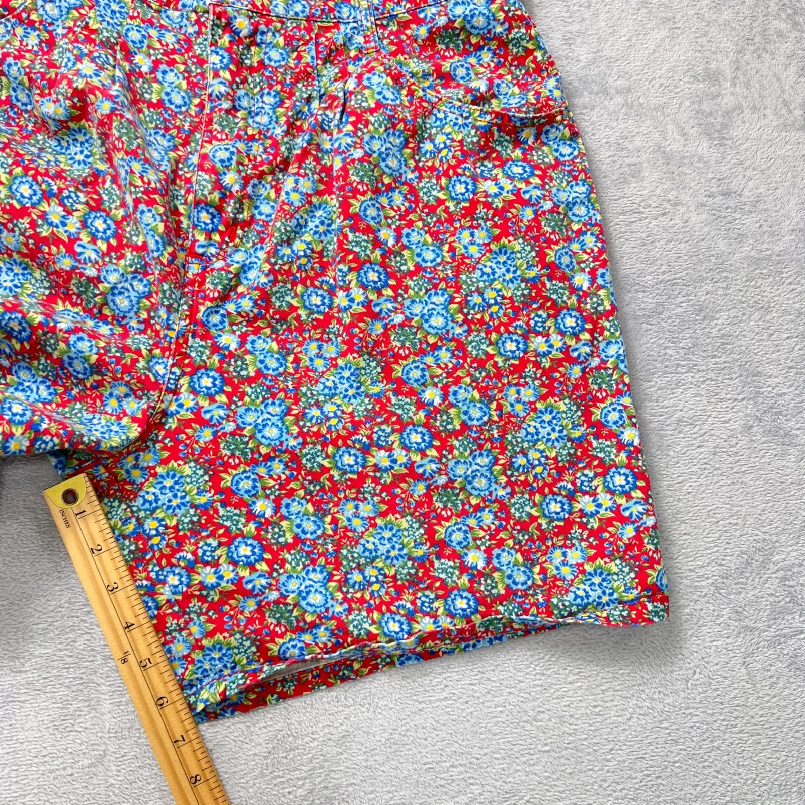 Vintage Cherokee Floral High-Rise Shorts‎ 100% Cotton Red Blue 90s Mom Size 16 - Image 5
