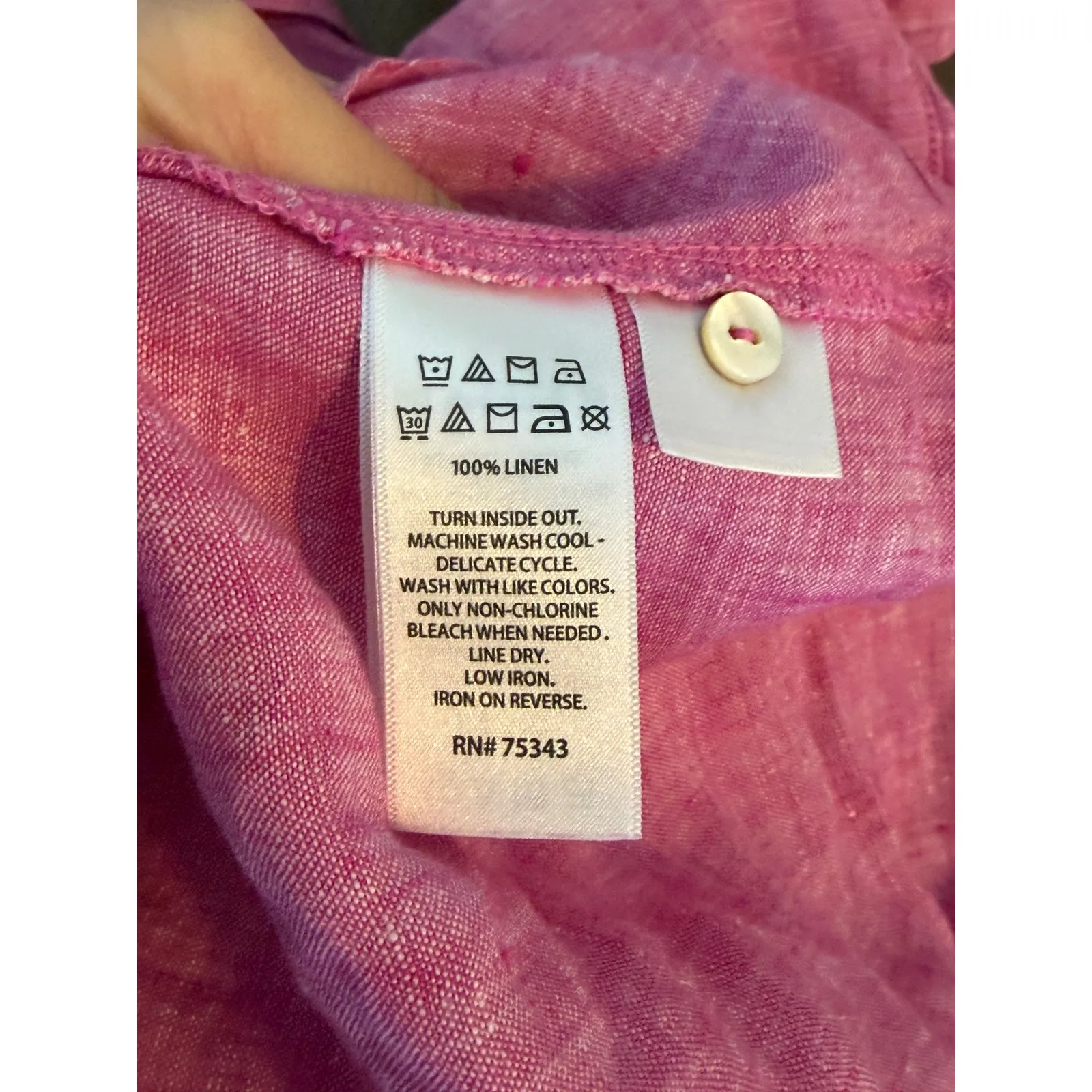 SIGRID OLSEN Pink Linen Button Down Shirt Roll Tab Sleeve Size SM - Image 7