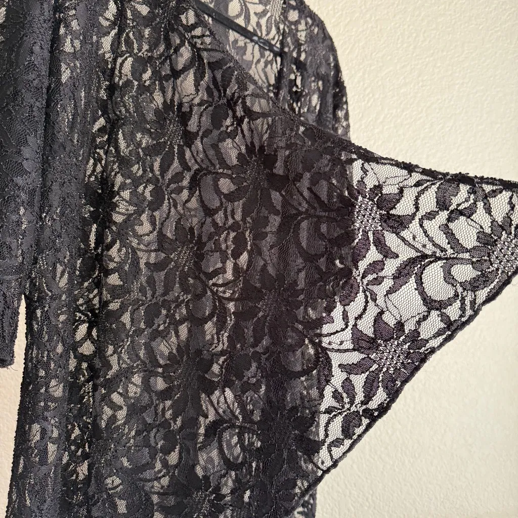 Romantic Lace Black Cover Up Oversized Flowy Sheer Cardigan Small Kimono Duster - Image 5