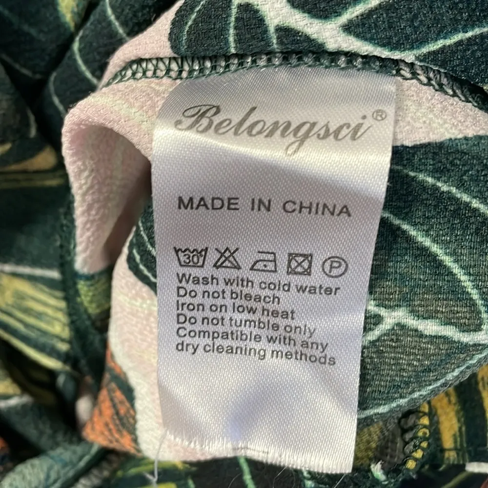 Belongsci Wide Leg Tropical Palm Jumpsuit Green - Image 8