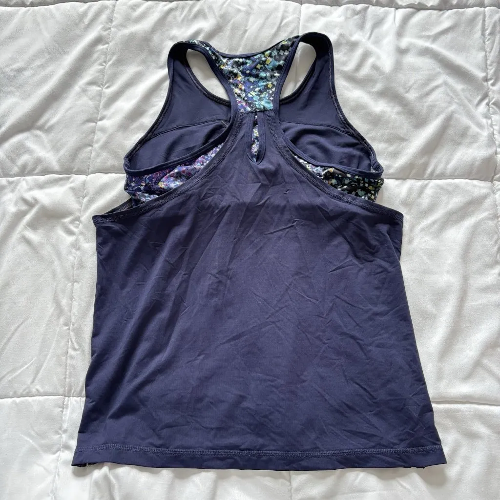 Sofibella Built In Bra Sport Tank Top Tennis Pickleball Floral Womens Blue Size L - Image 6