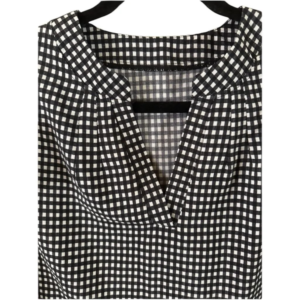 Temu Black and White Gingham Ruffle Sleeve Blouse Size XL - Image 2
