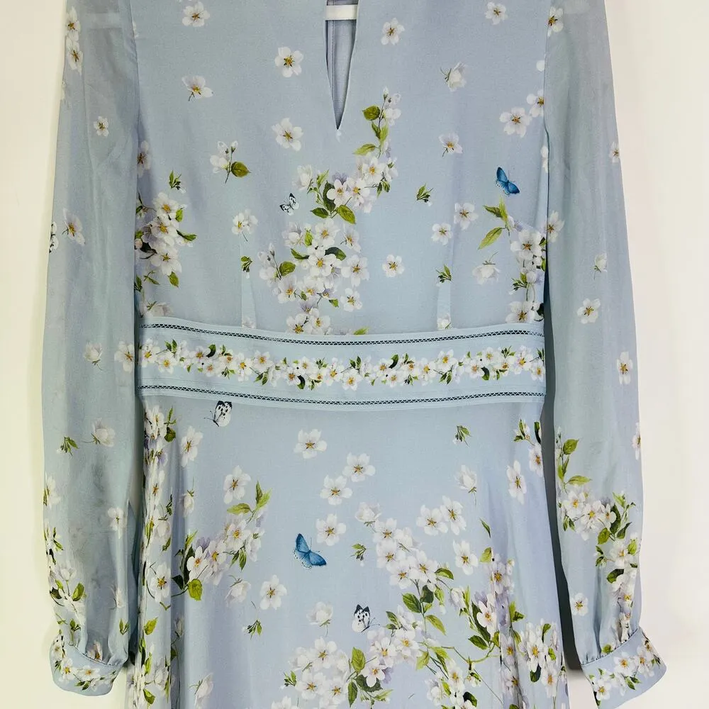 Hobbs London Skye Celeste Blue Floral Silk Midi Dress Size 6 - Image 5