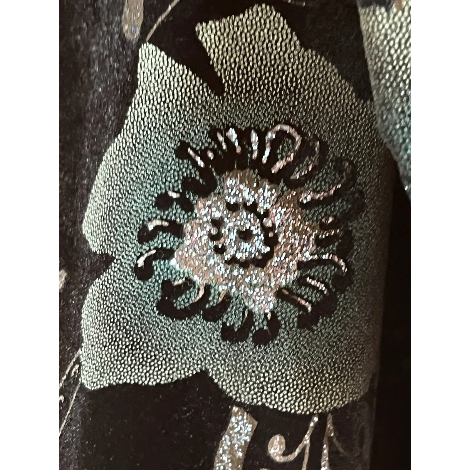 Vintage 90s Coldwater Creek Jacket Womens Small Teal Floral Glitter Made In USA - Image 4