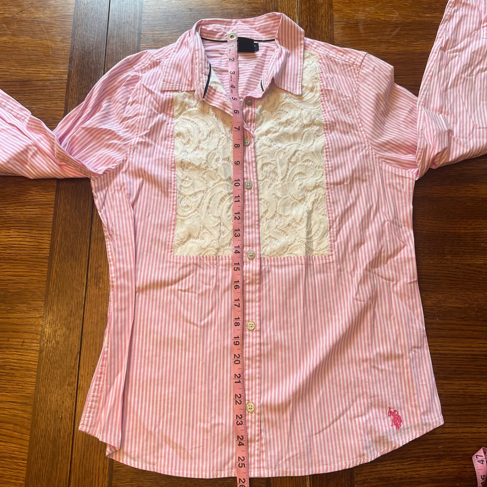 U.S. Polo Assn. Pink Pinstripe Lace Button Down Shirt M - Image 9