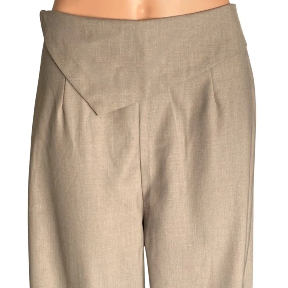 NWT ~ PRETTY LITTLE THING Tan Mushroom Fold Wide Leg Split Hem Trousers Pants ~6 - Image 4