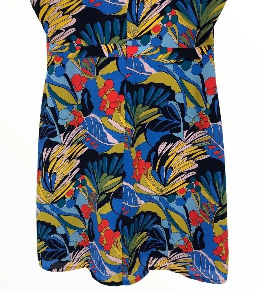 J. Crew Blue Floral Tropical Paradise Floral Short Sleeve Faux Wrap Dress sz 10 - Image 10